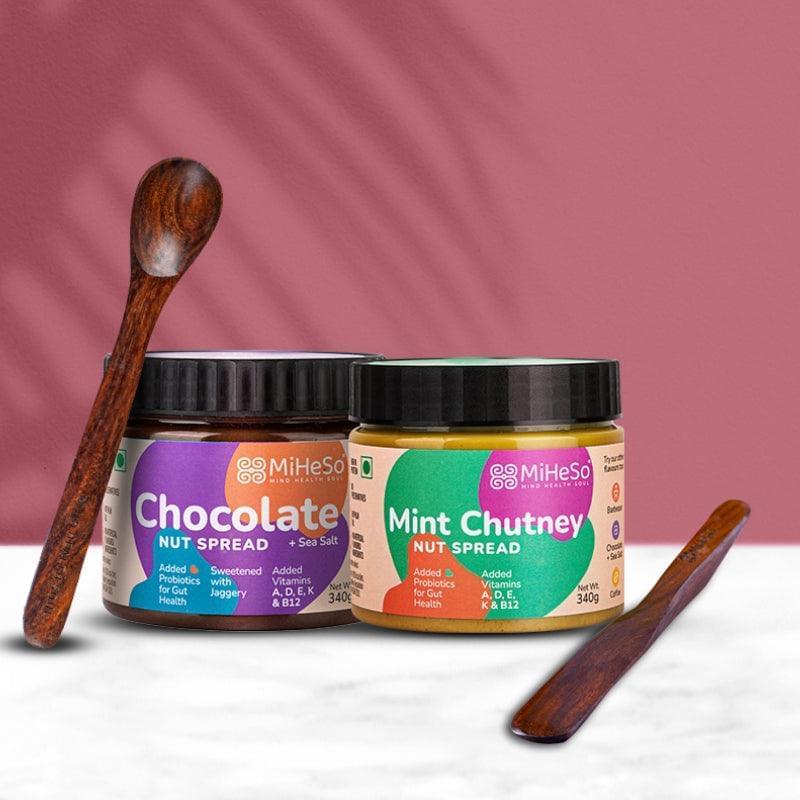 Chocolate Seasalt Peanut Spread + Mint Chutney Peanut Spread + Sheesham Wood Cutlery Set