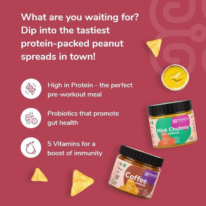 Mixed Berries Overnight Oats + Coffee Peanut Spread + Mint Chutney  Peanut Spread